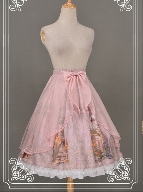 All-match Pink Chiffon Bowknot Lolita Transparent Skirt