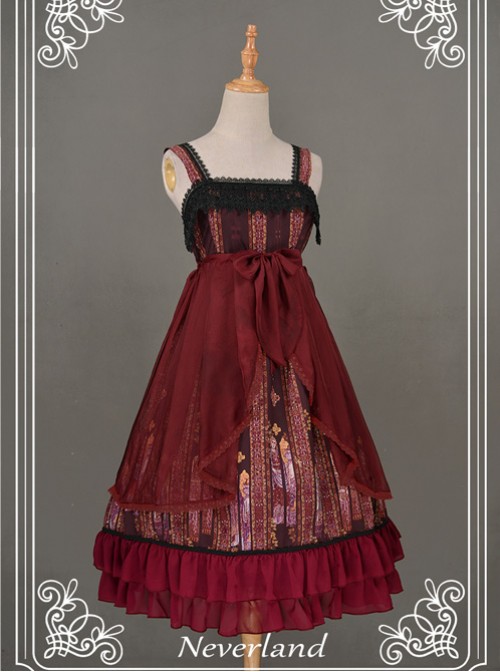 All-match Wine Red Chiffon Bowknot Lolita Transparent Skirt