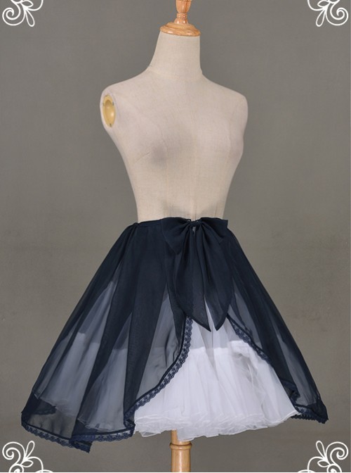 All-match Dark Blue Chiffon Bowknot Lolita Transparent Skirt