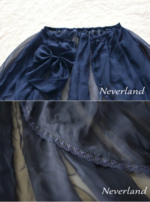 All-match Dark Blue Chiffon Bowknot Lolita Transparent Skirt
