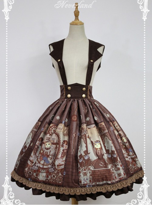 Steampunk Cat Series Cat Ears Collar Brown Punk Lolita Shoulder Straps Skirt