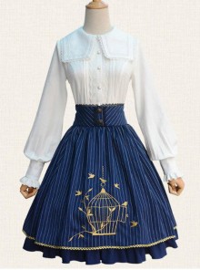 Birdcage Embroidery Vintage Stripe Blue Chiffon Classic Lolita Skirt