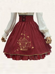 Birdcage Embroidery Vintage Stripe Wine Red Chiffon Classic Lolita Skirt