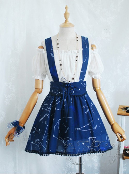 Beautiful Constellation Series Navy Blue Chiffon Classic Lolita Sling Skirt
