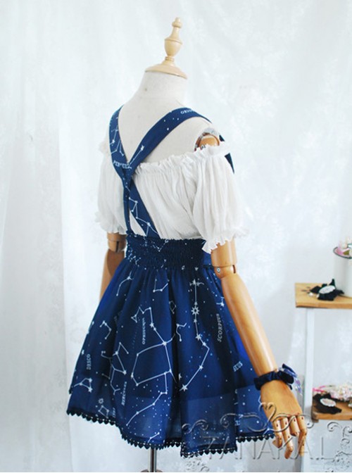 Beautiful Constellation Series Navy Blue Chiffon Classic Lolita Sling Skirt