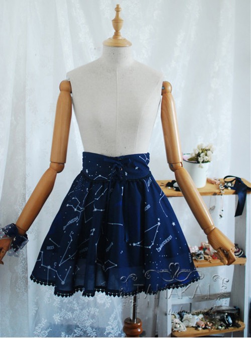 Beautiful Constellation Series Navy Blue Chiffon Classic Lolita Sling Skirt