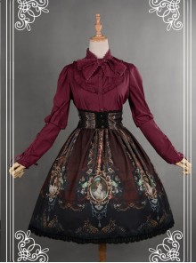 Be Obsessed With Rococo Series Wine Red Retro Printing Classic Lolita Skirt