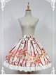 Hyakki Yako Series White And Red Stripes Nine-tailed Fox Printed Lolita Skirt