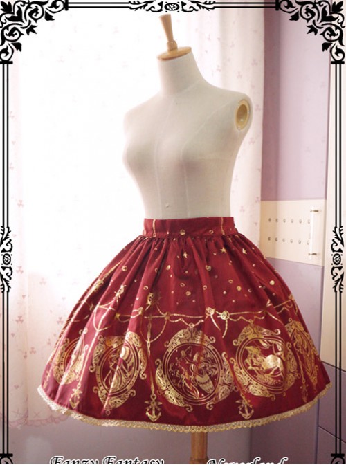 The Mermaids Singing Series High Waist Gold Stamping Wine Red Lolita Skirt