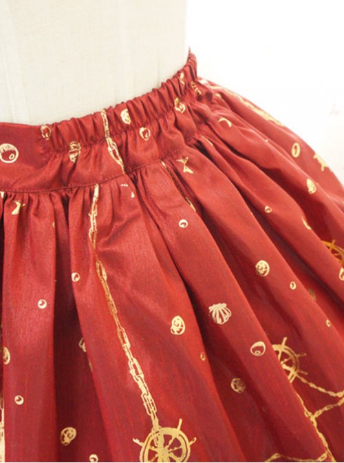 The Mermaids Singing Series High Waist Gold Stamping Wine Red Lolita Skirt