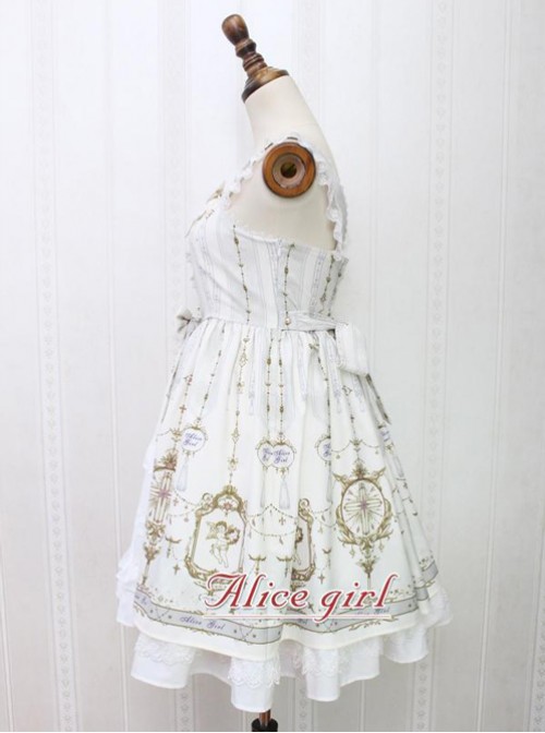 Angel Cross Series Rice White Bowknot Lace Lolita Sling Dress