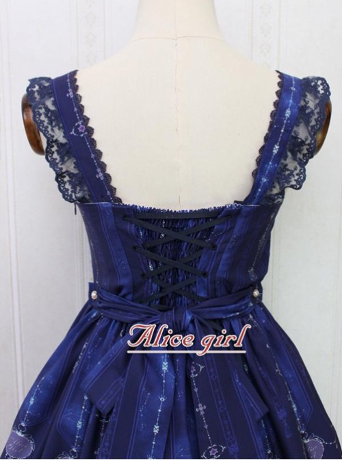 Angel Cross Series Navy Blue Bowknot Lace Lolita Sling Dress