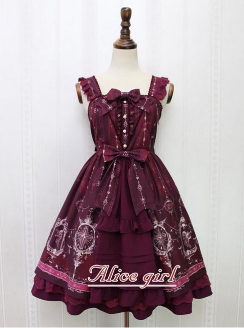 Angel Cross Series Wine Red Bowknot Lace Lolita Sling Dress