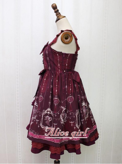 Angel Cross Series Wine Red Bowknot Lace Lolita Sling Dress