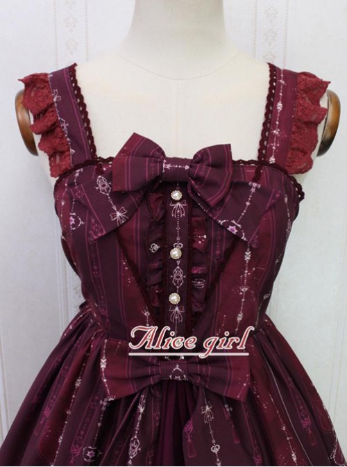 Angel Cross Series Wine Red Bowknot Lace Lolita Sling Dress