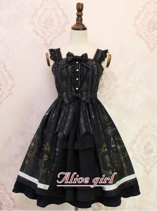 Angel Cross Series Black Bowknot Lace Lolita Sling Dress