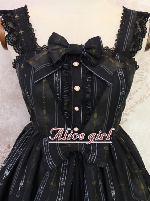 Angel Cross Series Black Bowknot Lace Lolita Sling Dress