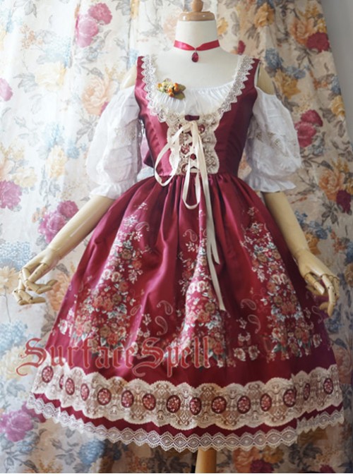 Alpen Rose Ethnic Style High Waist Fish-bone Light Wine Red Lolita Skirt