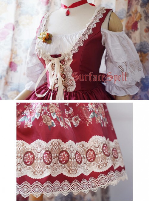 Alpen Rose Ethnic Style High Waist Fish-bone Light Wine Red Lolita Skirt