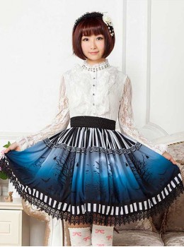 The Dark Moon Night Bats Halloween Dark Blue Gothic Lolita Skirt