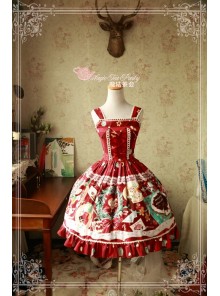 Sweet Christmas Series Printed Lace Red Lolita Sleeveless Dress