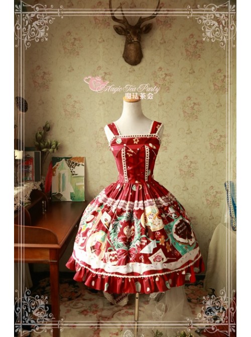 Sweet Christmas Series Printed Lace Red Lolita Sleeveless Dress