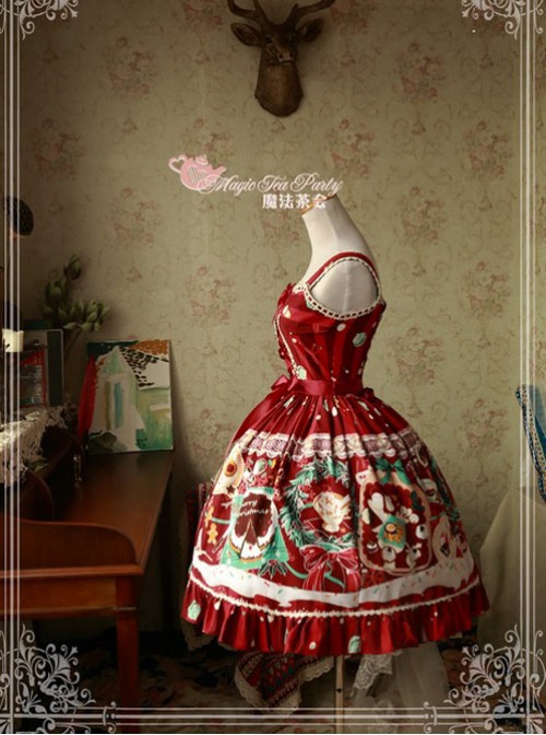 Sweet Christmas Series Printed Lace Red Lolita Sleeveless Dress