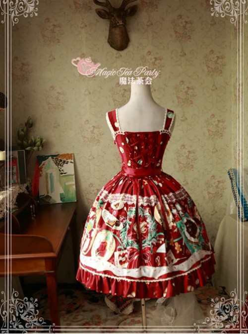 Sweet Christmas Series Printed Lace Red Lolita Sleeveless Dress