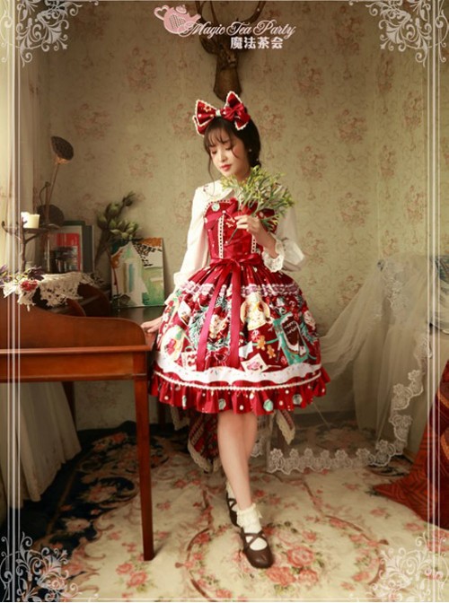 Sweet Christmas Series Printed Lace Red Lolita Sleeveless Dress