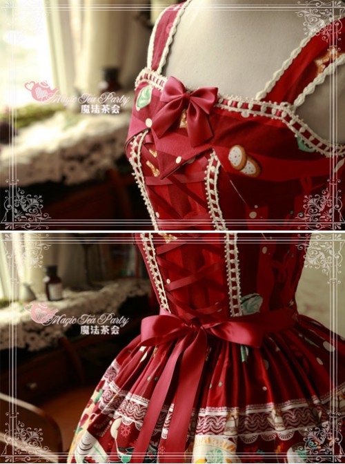 Sweet Christmas Series Printed Lace Red Lolita Sleeveless Dress