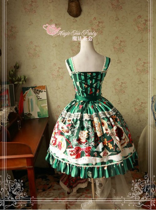 Sweet Christmas Series Printed Lace Green Lolita Sleeveless Dress