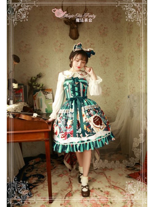 Sweet Christmas Series Printed Lace Green Lolita Sleeveless Dress