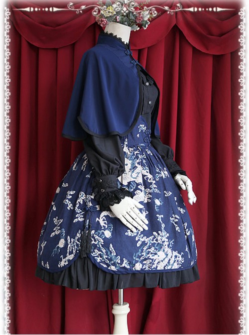 Chinese Wind Dragon High Waist Dark Blue Qi Lolita Skirt