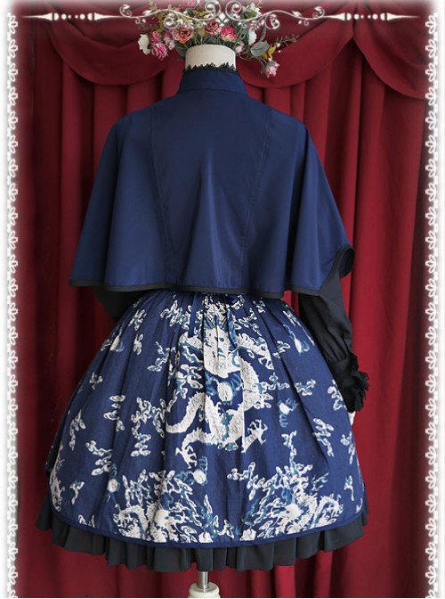 Chinese Wind Dragon High Waist Dark Blue Qi Lolita Skirt