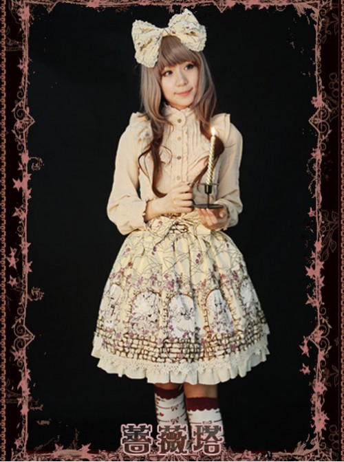 Rose Tower Sleeping Beauty Series Middle-waisted Ivory Bowknot Lolita Skirt