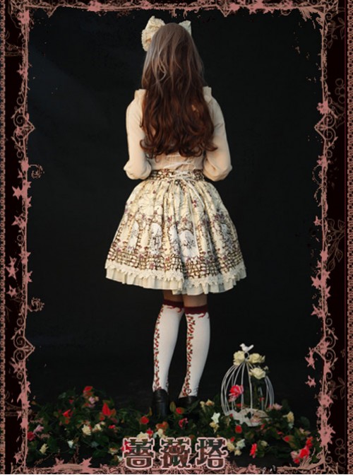 Rose Tower Sleeping Beauty Series Middle-waisted Ivory Bowknot Lolita Skirt