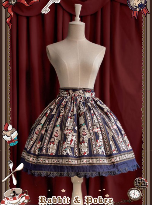 Rabbit Poker Series Dark Blue Lace Classic Lolita Skirt