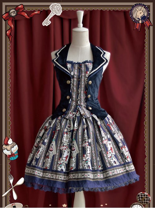 Rabbit Poker Series Dark Blue Lace Classic Lolita Skirt