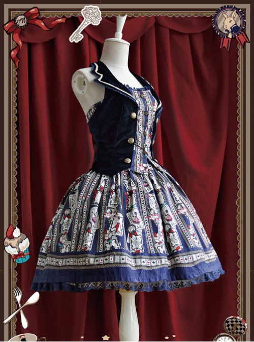 Rabbit Poker Series Dark Blue Lace Classic Lolita Skirt