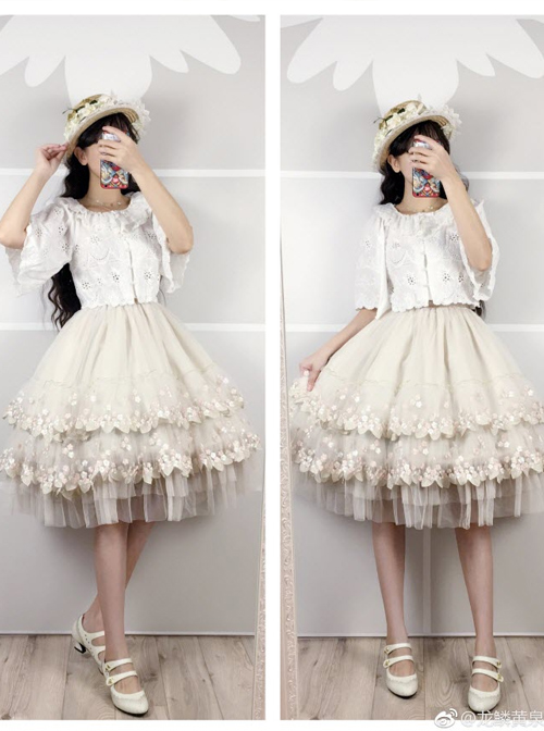 My First Love Short Version Beige Lace Embroidery Classic Lolita Skirt