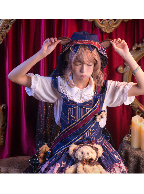 The Royal Teddy Bear Band Sweet Lolita Shoulder Straps Hooded Skirt