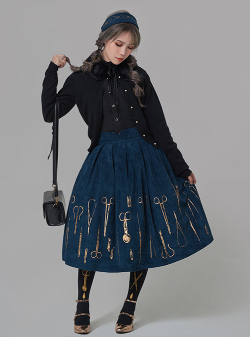 Bronze Surgical Equipment Vintage Navy Blue Classic Lolita Skirt