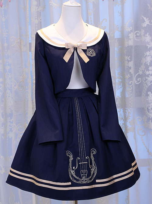Magic Music School Series Violin Embroidery School Lolita Small Coat And Skirt Set