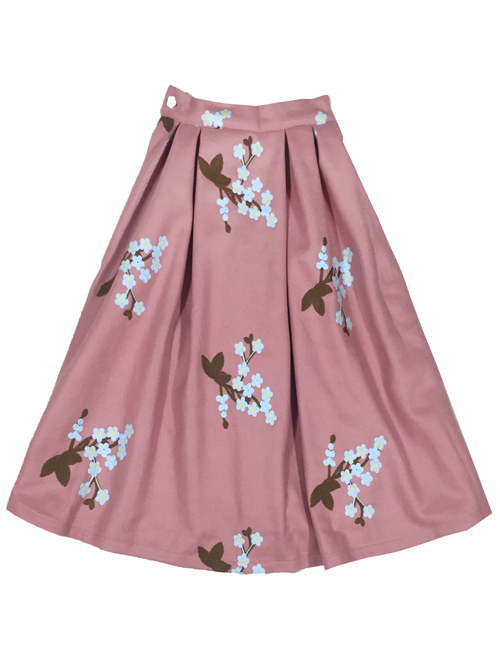 Chinese Style Woolen Plum Blossom Embroidery Pleated Long Skirt