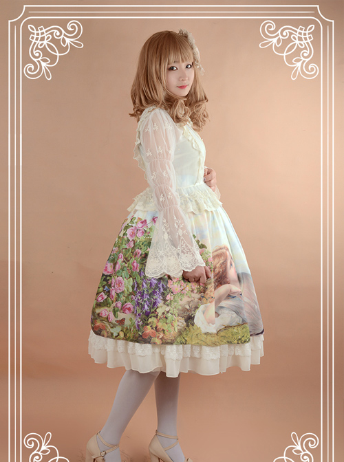 The Lark Song Series High Waist Oil Painting Retro Classic Lolita Skirt