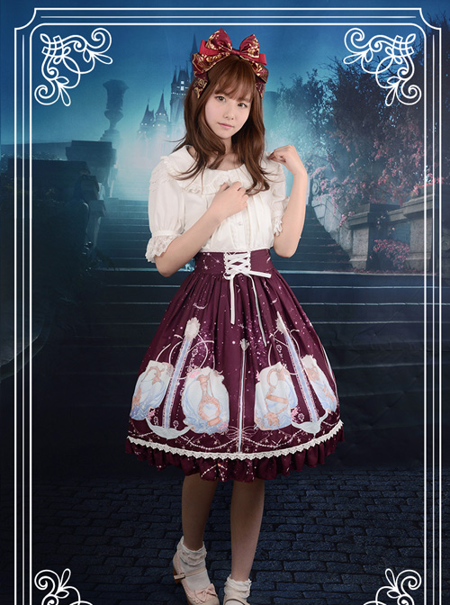 Starry Sky Aquarius Chiffon Printing Lace-up Classic Lolita Skirt