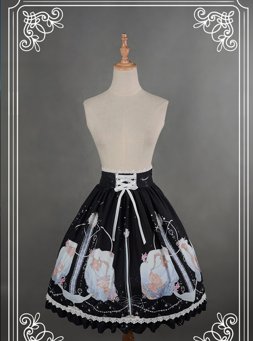 Starry Sky Aquarius Chiffon Printing Lace-up Classic Lolita Skirt