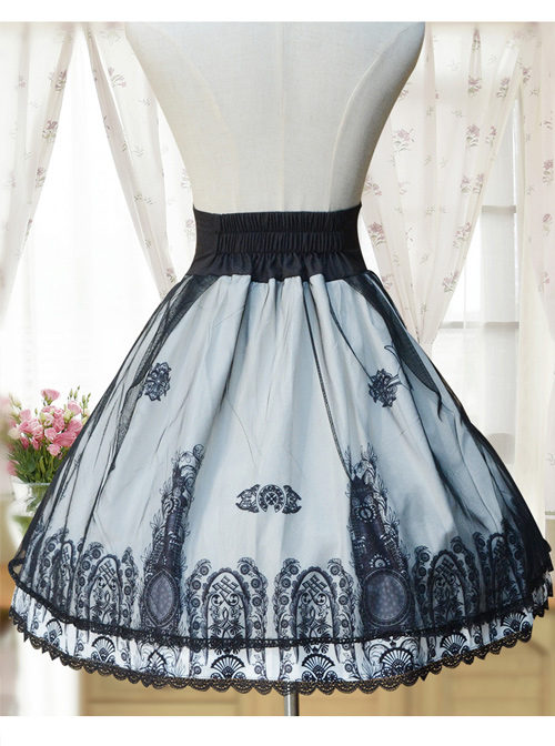 Retro High Waist Crucifix Printing Lolita Skirt