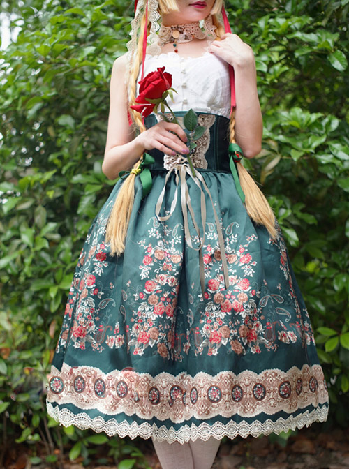 Surface Spell- Alps Rose Series High Waist Fish-bone Classic Lolita Skirt