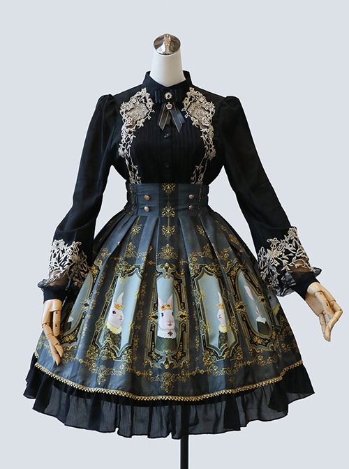 Retro Printing Palace Style High Waist Classic Lolita Skirt